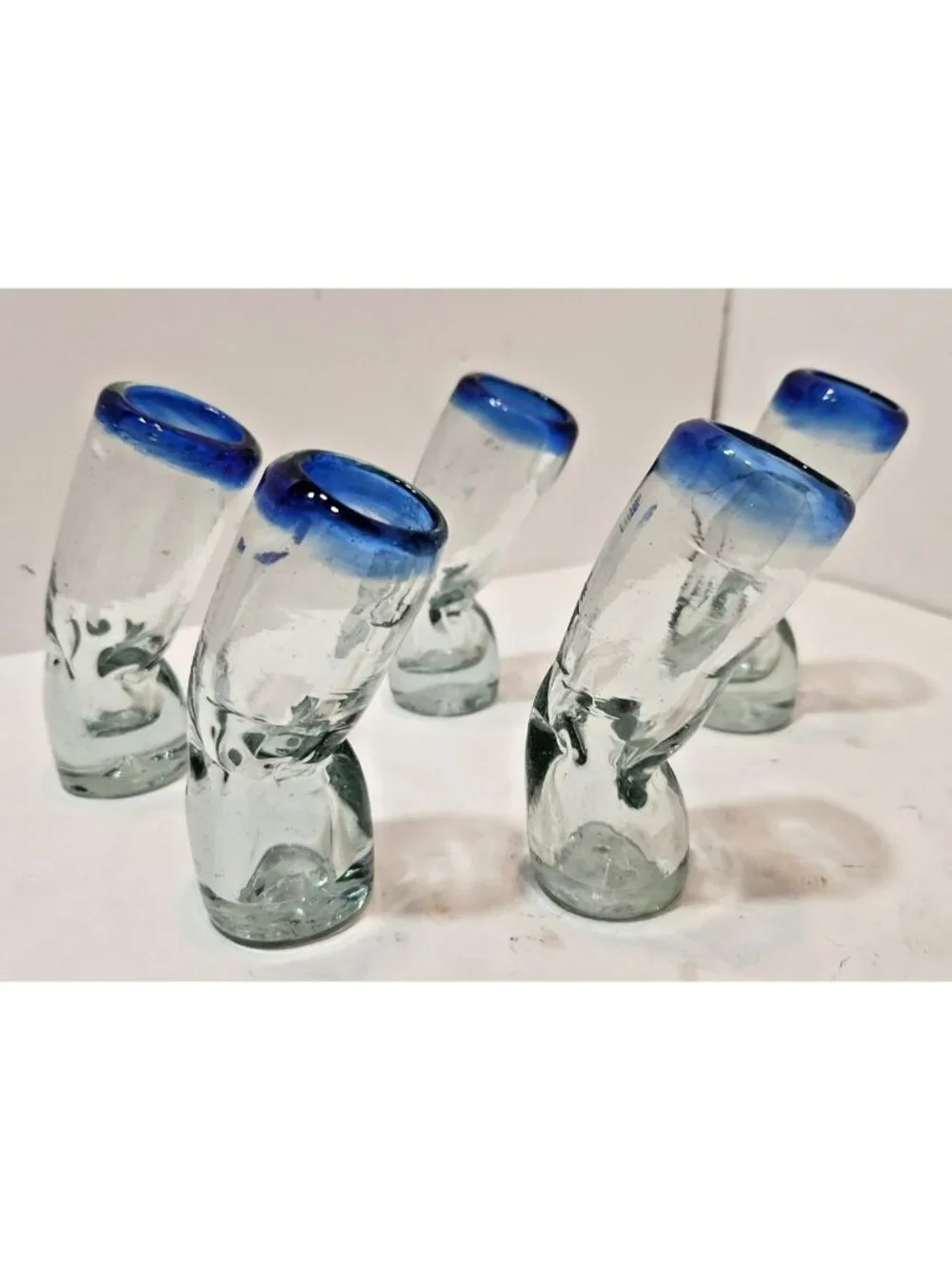 Mextequil Mexican Tequila Shot Glass Hand Blown Glass - Set of 5  2 oz- Bent